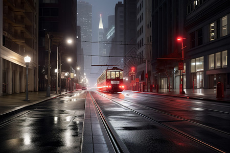 轨电车夜晚城市街头的景观背景