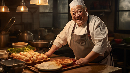 中式厨房中的厨师背景图片