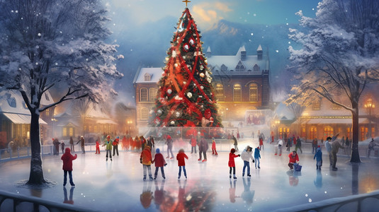 圣诞节乡镇广场的艺术插图背景图片