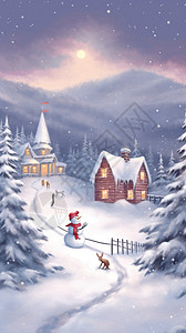 冬季雪山中的卡通插图背景图片