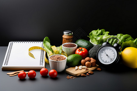 减脂期间的蔬菜和水果背景图片