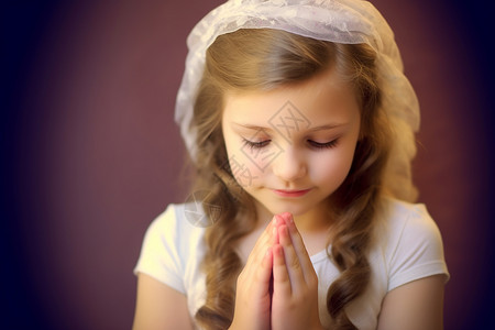 正在祈祷的可爱外国小女孩背景图片