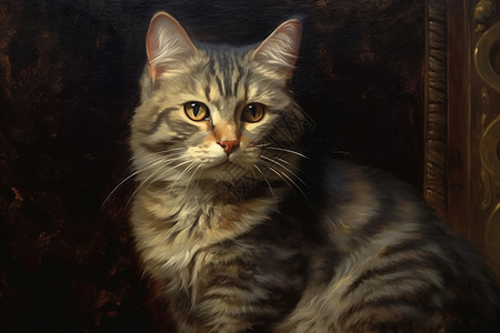 金色眼睛猫的油画图片