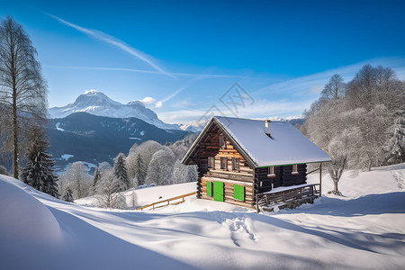 雪山上的房屋图片