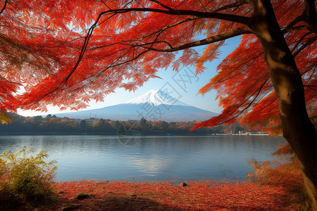 富士山的红枫叶图片