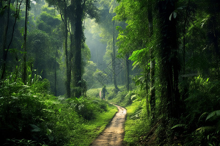 丛林中的蜿蜒小路背景图片