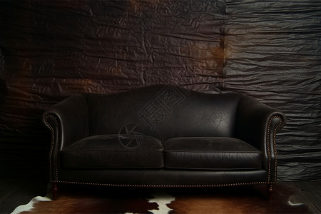 屏幕壁纸黑色皮革墙纸前的棕色牛皮沙发背景