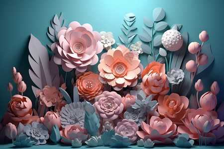 卡通玫瑰花卉美丽的3D花朵背景设计图片