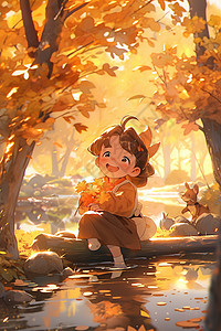 矿泉水里的落日开心的女孩插画