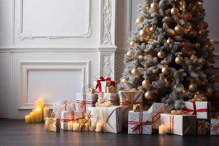 美丽的圣诞树和礼盒图片