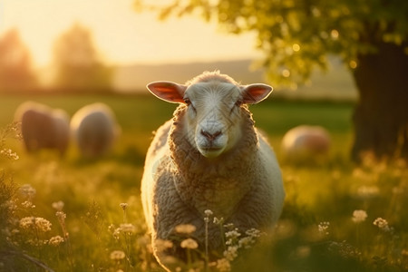 欢乐吃草的绵羊图片