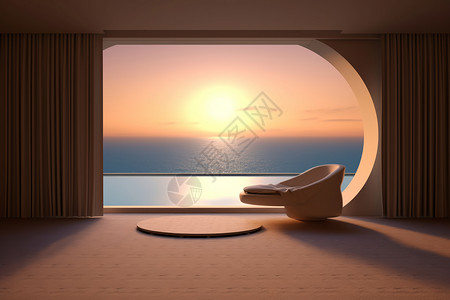 浴室全景日落的圆形建筑设计图片