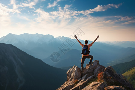 登上山顶的男人背景图片