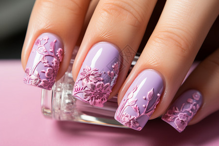 紫色的指甲花朵浮雕背景图片