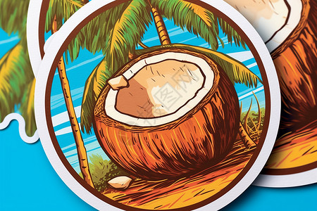 色彩艳丽的椰子贴纸背景图片