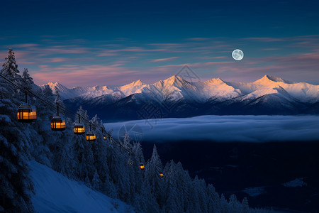 夜晚阿尔卑斯山的美丽景观高清图片