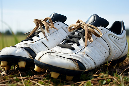 户外草地上的足球鞋背景图片