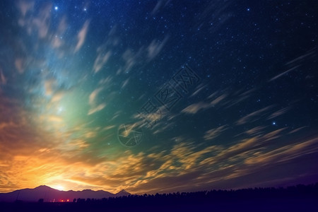 山脉中夜晚天空的星空景观图片