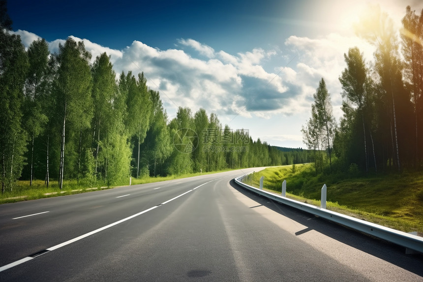 郁郁葱葱的乡村交通道路图片