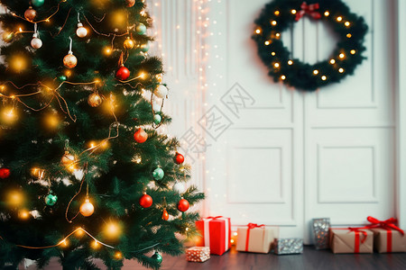 房间里的圣诞布置背景图片