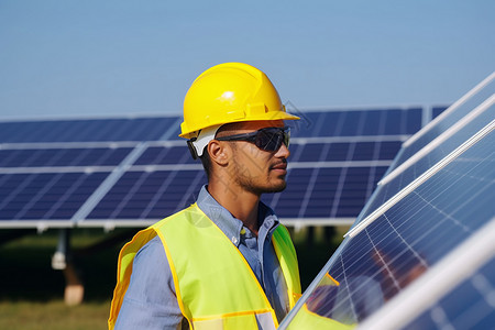 太阳能发电板安装工人图片