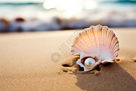 沙滩上的珍珠贝壳高清图片