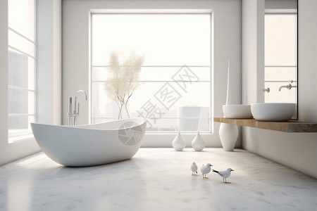 浴室窗户浅色室内现代陶瓷浴缸背景