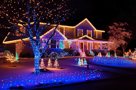 房屋上的圣诞灯背景图片