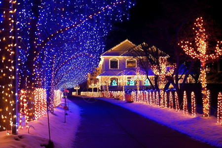 灯带树公园夜景中的圣诞灯背景
