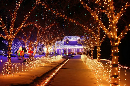 灯带树美丽的圣诞灯饰展示背景
