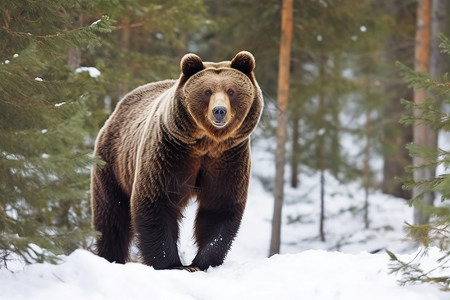 雪地里的棕熊高清图片