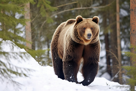 雪地里的熊在雪地里的棕熊背景