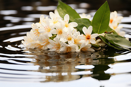 花瓣漂浮小花水上的白色小花背景