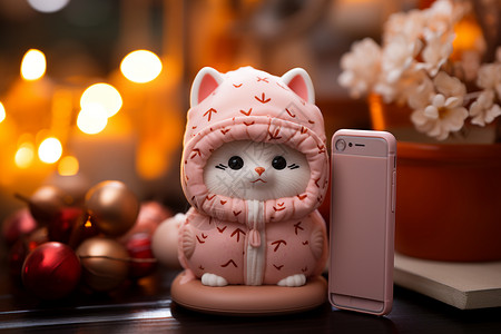 可爱手机模型可爱的卡通小猫模型背景