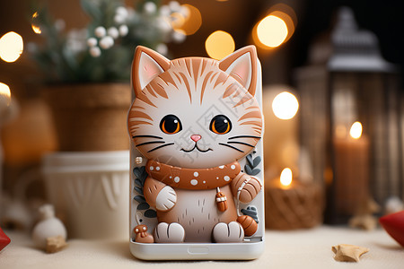 可爱手机模型可爱的小猫图案手机支架背景