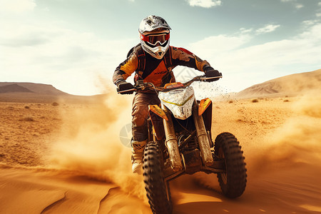 沙漠中骑行摩托的男子图片