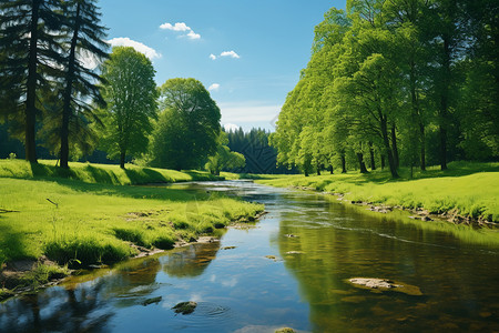 美丽的夏季森林河流景观图片