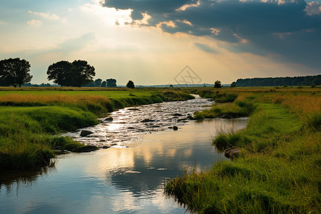 美丽的乡村草原河流景观图片