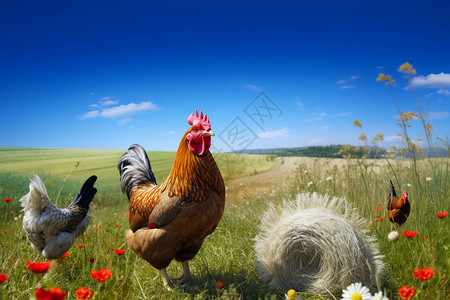 草地的鸡图片