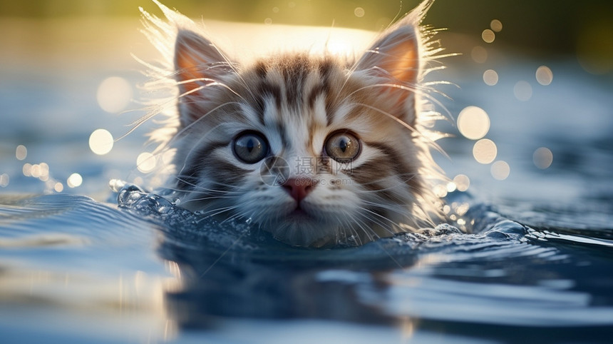 游泳池中的小猫咪图片