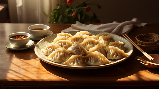 餐桌上的中式饺子背景图片