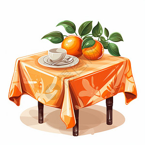 卡通橙色桌布餐桌插图图片