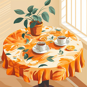圆形餐桌休闲的下午茶插图插画