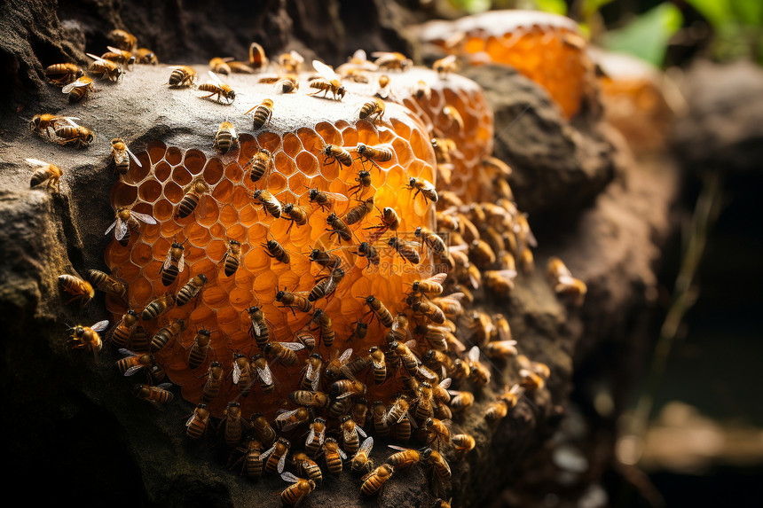岩石上的野生蜂巢图片