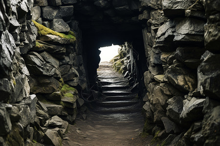 山中的岩石洞穴隧道图片