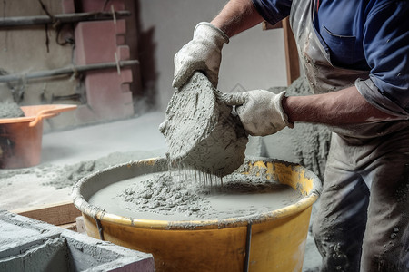 石膏砂浆修理墙壁工作的工人背景