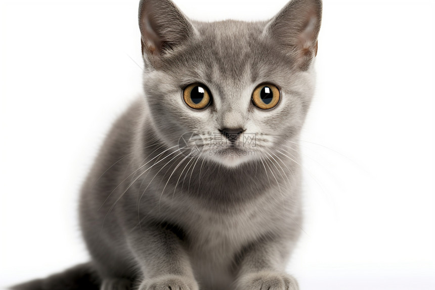 俯身凝视的灰色小猫图片