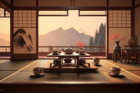 宁静的新中式茶馆背景图片