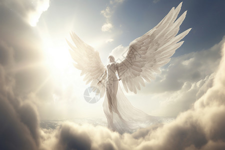 白色羽毛空中神圣的天使设计图片
