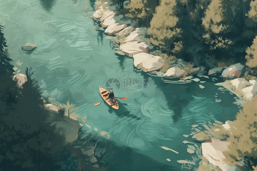 夏季河流上的独木舟图片